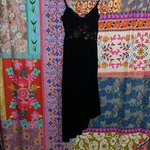 ONE CLOTHING Black Midi Asymmetrical Dress W/Lace/Corset Style Bodice Juniors XS